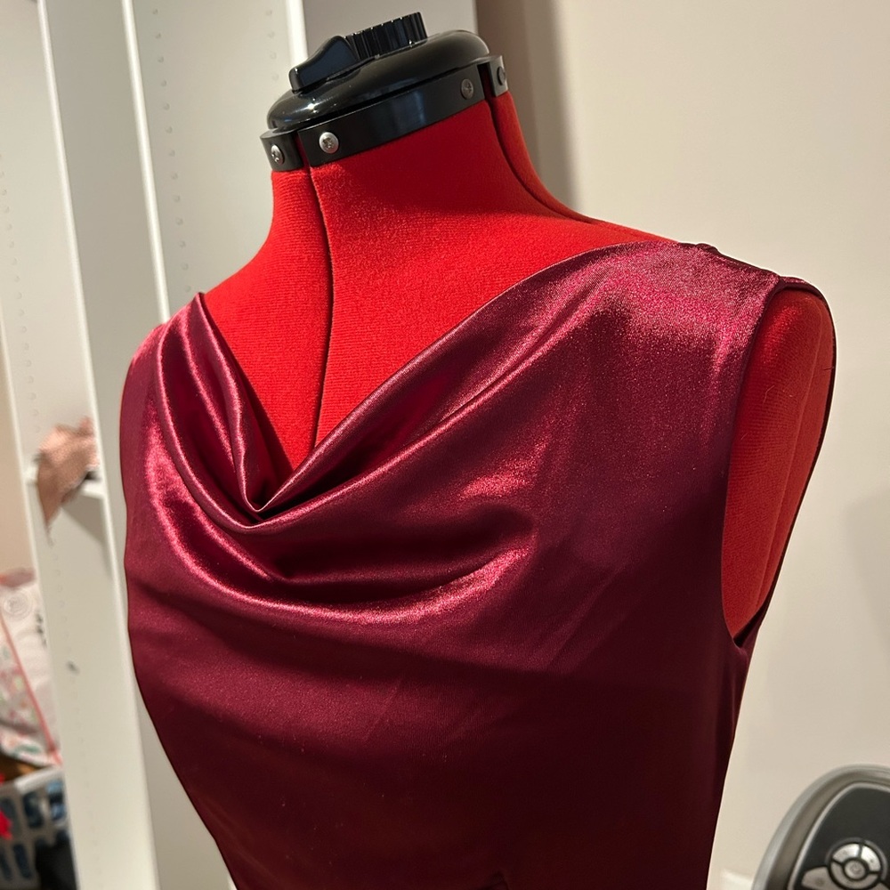 Elegant Burgundy Satin Sleeveless Cowl Dress